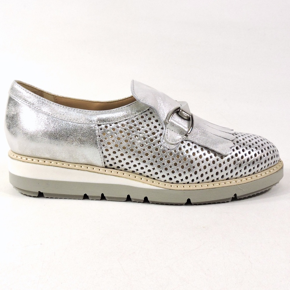 DONNA SOFT 🇮🇹WOMEN'S SILVER SOFT LEATHER COMFORT SUMMER LOAFERS - Picture 4 of 8